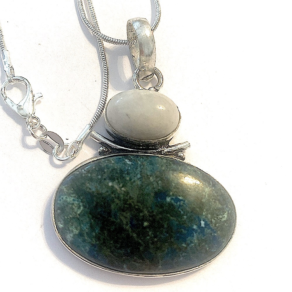 1 1/2 inch, Chrysocolla and Rainbow moonstone pendant - Picture 4 of 6